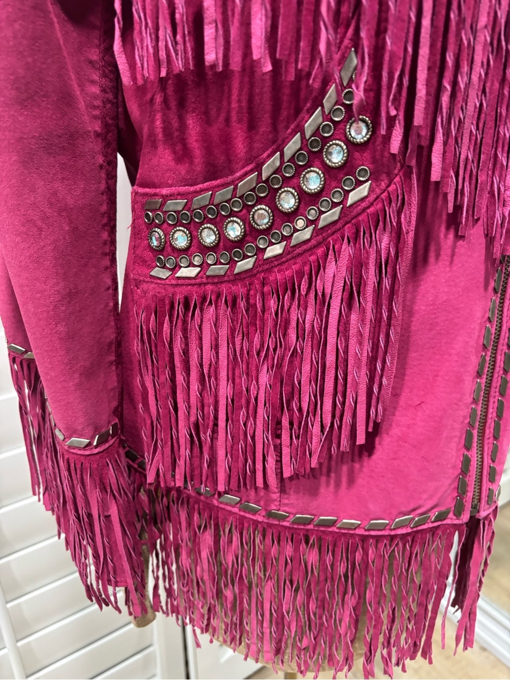 Double D Ranch Magenta Suede Fringe Jacket with Stud Accents - Picture 5 of 11